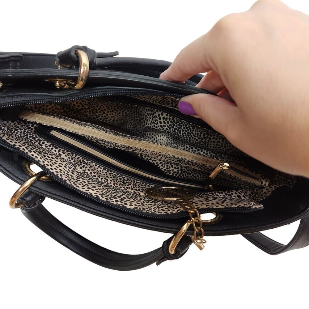 MKF Collection by Mia K Farrow Bag Black Embossed Faux Leather Handbag Tote - Picture 8 of 10